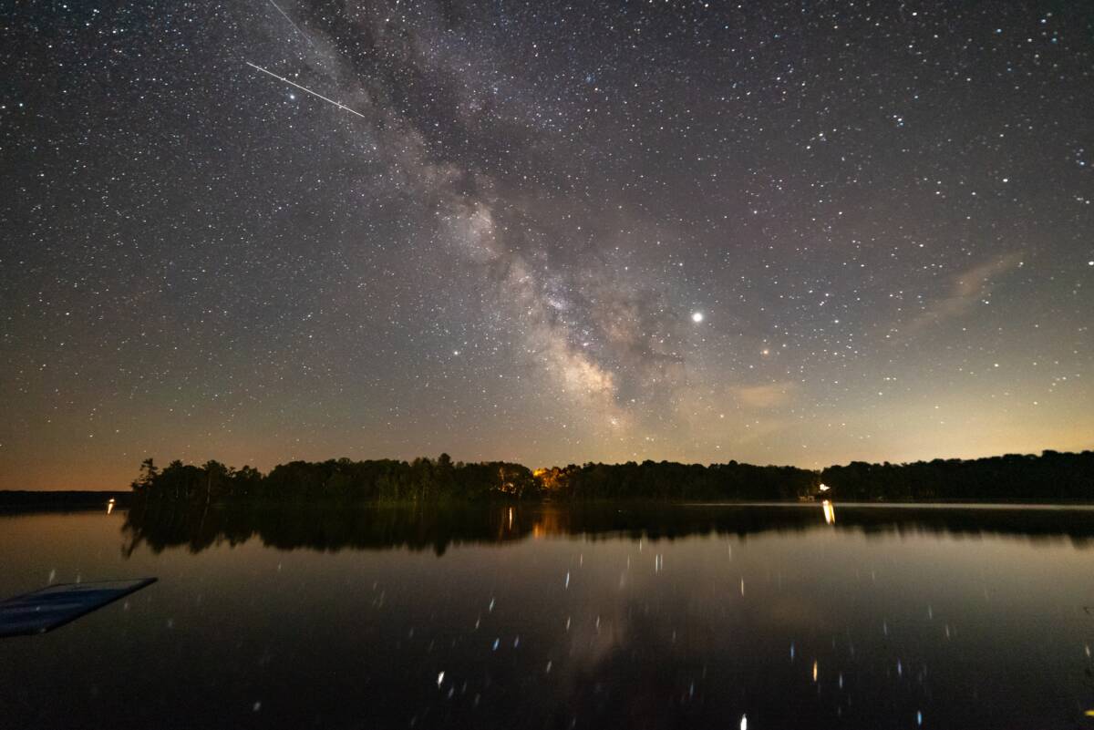 Stars over the resort and lake in June 2019